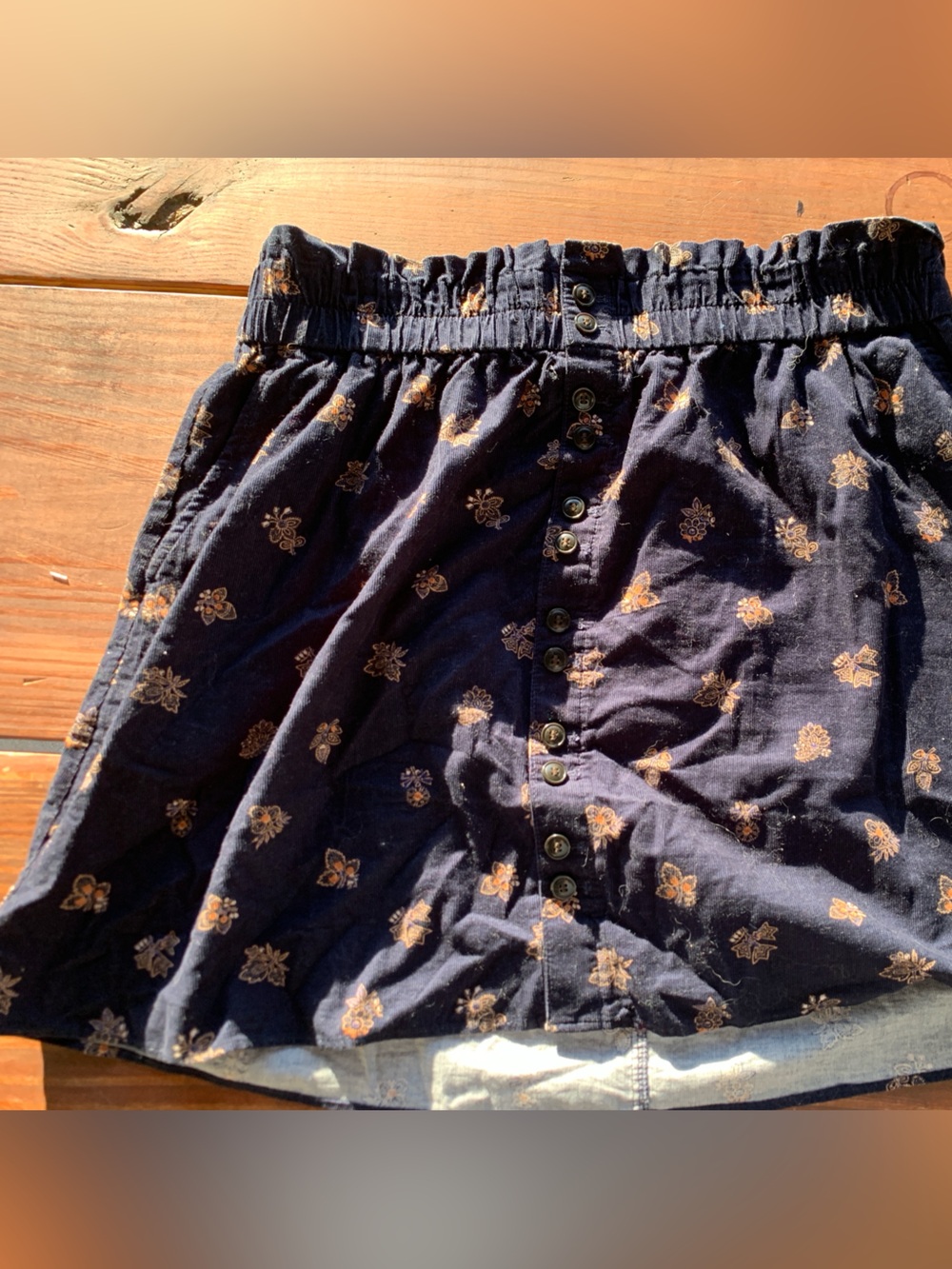 Madewell - corduroy Navy Blue Floral Button-mini Skirt - XL